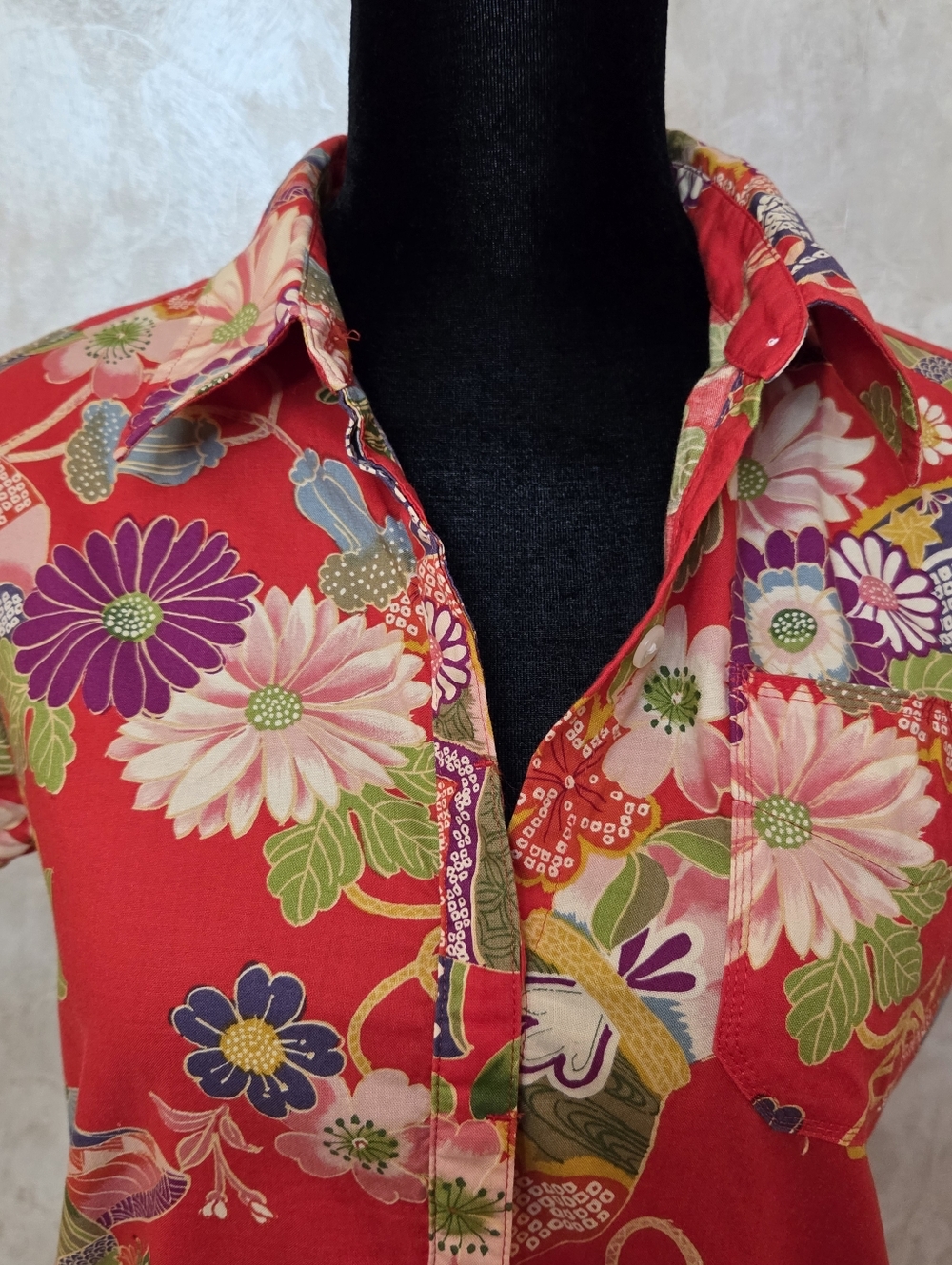 Takeo Kikuchi Floral Button Up Shirt Size 1 Red Japanese Designer - Picture 3 of 8